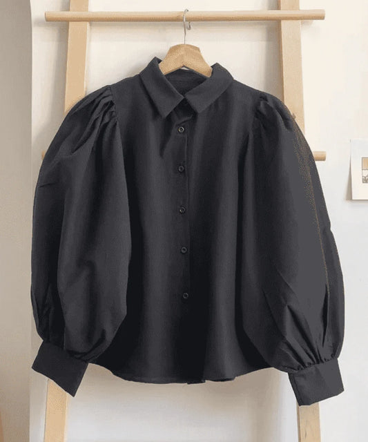 puff sleeves black shirt
