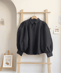 puff sleeves black shirt
